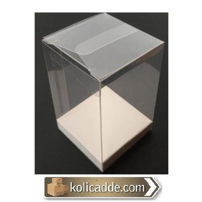 Altı Beyaz İç Yükseltici Karton Üstü Asetat Kutu 7x7x10 cm-KoliCadde
