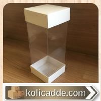 Asetat Kutu Altı Üstü Beyaz Karton Ortası Şeffaf 8x8x25 cm-KoliCadde
