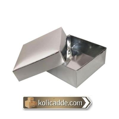 Komple Karton-Kapaklı Gümüş Kutu 5x5x2,2-KoliCadde