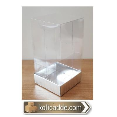 Asetat Kapaklı Gümüş Renkli Kutu 6x6x12 cm.