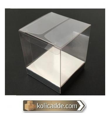 Altı Gümüş İç Yükseltici Karton Üstü Asetat Kutu 5x5x6 cm-KoliCadde