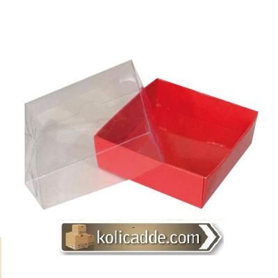 Alt Kırmızı Karton Üst Asetat Kapak Kutu 7x7x2,2-KoliCadde