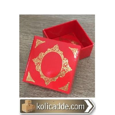Altın Saray Deseni Baskılı Kırmızı Karton Kapaklı Kutu 4x4x2 cm-KoliCa
