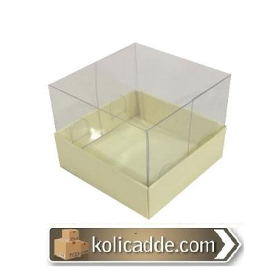Alt Krem Karton Üst Asetat Kapak Kutu 7x7x7 cm-KoliCadde