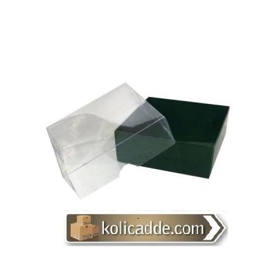 Yeşil Karton Kutu Şeffaf Kapaklı 9x9x3 cm-KoliCadde