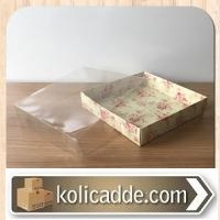 Asetat Kapaklı Gül Desenli Sarı Karton Kutu 20x20x3 cm