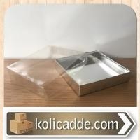 Asetat Kapaklı Altı Gümüş Metalize Karton kutu 15x15x3 cm-KoliCadde