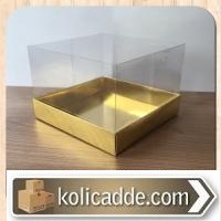 Asetat Kapaklı Gold Karton Kutu 15x15x10cm-KoliCadde
