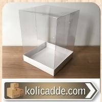 Asetat Kapaklı Altı Beyaz Karton kutu 15x15x20 cm-KoliCadde