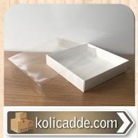 Asetat Kapaklı Altı Beyaz Karton kutu 15x15x3 cm