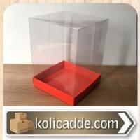 Asetat Kapaklı Altı Kırmızı Renk Karton kutu 15x15x20 cm-KoliCadde