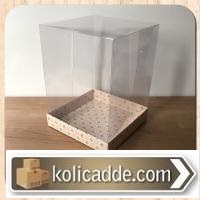 Asetat Kapaklı Altı Pembe Gül Desenli Karton kutu 15x15x20 cm-KoliCadd