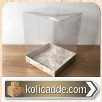 Asetat Kapaklı Altı Sümbül Desenli Karton kutu 15x15x20 cm-KoliCadde