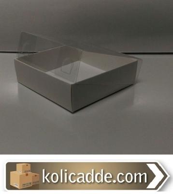 Beyaz Karton Kutu Üstü Asetat Kapak 10x10x3 cm-KoliCadde