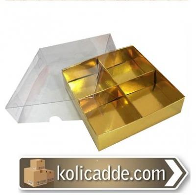 Altı Gold Karton Ustu Asetat 4 Bolmelı Kutu 15x15x3 cm-KoliCadde