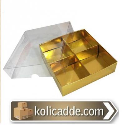 Altı Gold Karton Ustu Asetat 4 Bolmelı Kutu 12x12x3 cm-KoliCadde