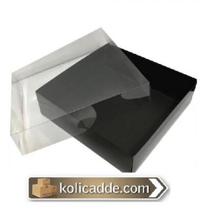 Altı Siyah Karton Dıştan Kapanan Asetat Kapaklı Kutu 30x30x10 cm-KoliC