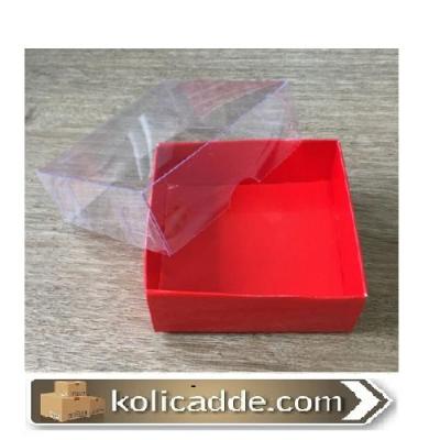 Altı Kırmızı Karton Dıştan Kapanan Asetat Kapaklı Kutu 6x6x2,5 cm-Koli
