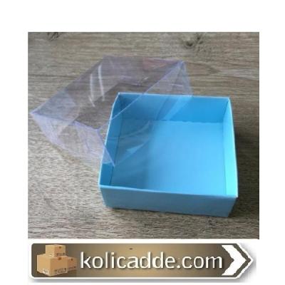 Altı Mavi Karton Dıştan Kapanan Asetat Kapaklı Kutu 6x6x2,5 cm-KoliCad