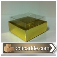 Gold Metalize Karton Kutu Asetat Kapaklı 6x6x3,5 cm-KoliCadde