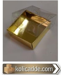 Alt Gold Metalize Kutu Üst Asetat Kapak 7x7x2,2 cm.-KoliCadde