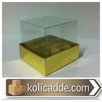 Gold Karton Kutu Asetat Kapaklı 7x7x7 cm-KoliCadde