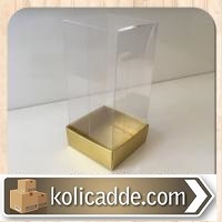 Asetat Kapaklı Gold Renkli Karton Kutu 6x6x10 cm.-KoliCadde