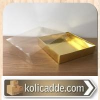 Asetat Kapaklı Gold Renk Kutu 20x20x3 cm-KoliCadde