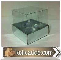 Gümüş Karton Kutu Asetat Kapak 5x5x5 cm-KoliCadde