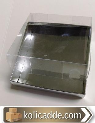 Gümüş Karton Kutu Asetat Kapaklı 12x12x3 cm-KoliCadde