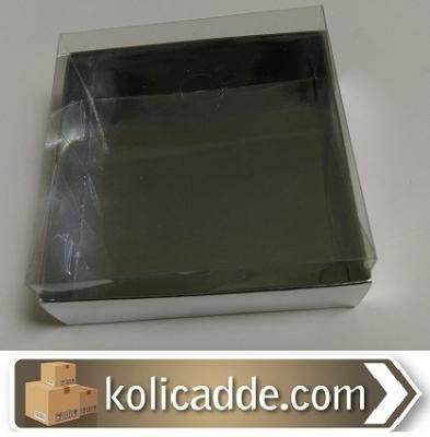 Gümüş Karton Kutu Asetat Kapaklı 12x12x6 cm-KoliCadde