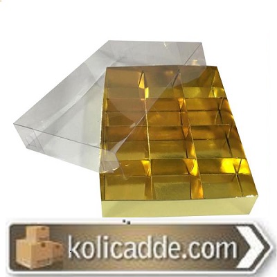 Altı Gold Karton Üstü Asetat 12 Bölmeli Kutu 20x25x5 cm-KoliCadde
