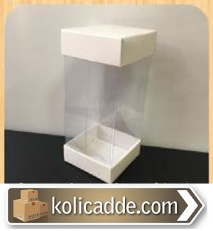 Asetat Gövdeli Çift Kapaklı Beyaz Karton Kutu 6x6x14 cm.-KoliCadde