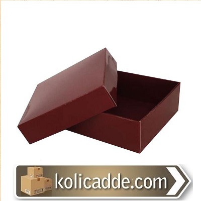 Kapaklı Bordo Karton Kutu 7x7x2.2 cm-KoliCadde