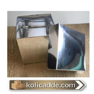 Karton Kapaklı Gümüş Kutu 10x10x10 cm-KoliCadde