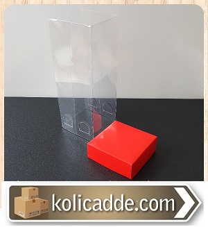 Asetat Kapaklı Kırmızı Karton Kutu 6x6x21cm.-KoliCadde