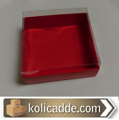Kırmızı Karton Kutu Asetat Kapak 12x12x6 cm-KoliCadde