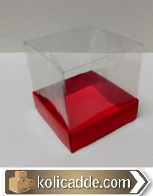 Kırmızı Karton Kutu Asetat Kapaklı 12x12x15 cm-KoliCadde