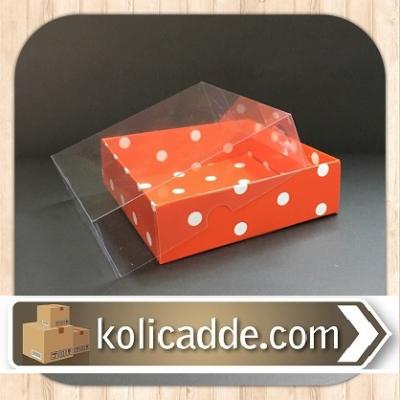 Puanlı Kırmızı Karton Kutu Üstü Asetat Kapak 10x10x4 cm