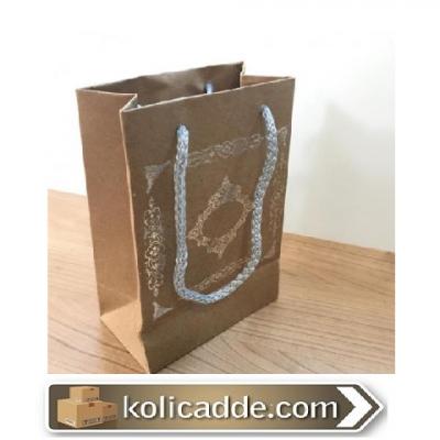 Kraft Üzerine Gümüş Saray Desenli Karton Çanta 12x17x7 cm-KoliCadde