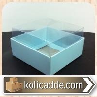 Alt Mavi Karton Üst Asetat Kapaklı Kutu 8x8x5 cm-KoliCadde