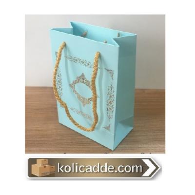 Altın Saray Desenli Mavi Karton Çanta 12x17x7 cm-KoliCadde