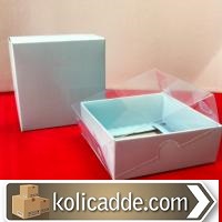 Mavi Karton Kutu Şeffaf Kapaklı 8x8x3 cm-KoliCadde