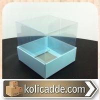 Asetat Kapaklı Mavi Renkli Karton Kutu 8x8x8 cm-KoliCadde