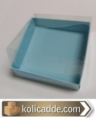 Mavi Karton Kutu Üstü Asetat Kapak 10x10x3 cm-KoliCadde