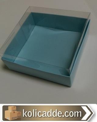 Mavi Karton Kutu Asetat Kapak 12x12x3 cm-KoliCadde