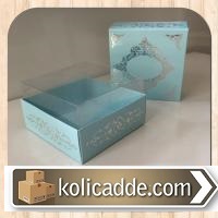 Asetat Kapaklı Karton Kutu Mavi-Gümüş 8x8x5 cm-KoliCadde