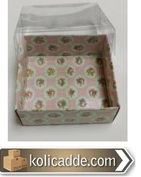 Gül Desenli Pembe Karton Kutu 8x8x3 cm