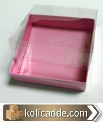 Pembe Karton Kutu Üstü Asetat Kapak 10x10x3 cm-KoliCadde
