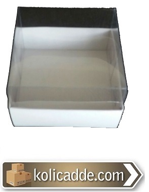 Altı Beyaz Karton Kutu Üstü Asetat Kapaklı 7x7x5 cm.-KoliCadde